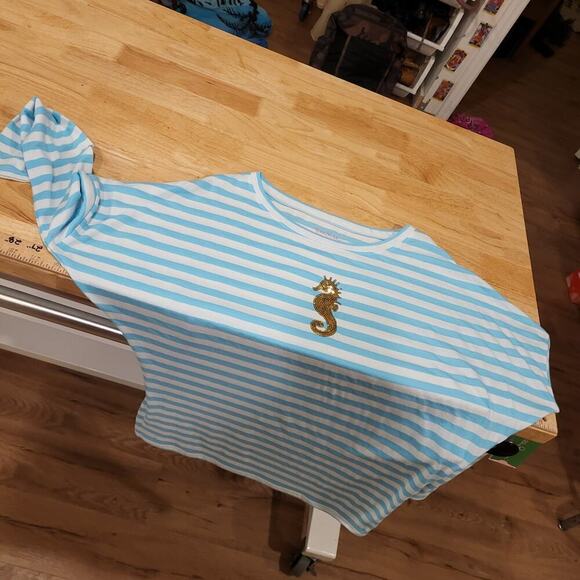 NWT Lily Pulitzer  blue white striped seahorse gold sequin embellishment - Picture 7 of 8